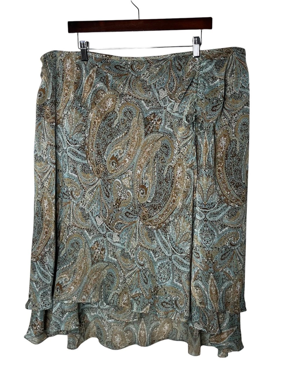 90s Y2K Vintage Blue Brown Paisley Layered Hem Fairycore Skirt
